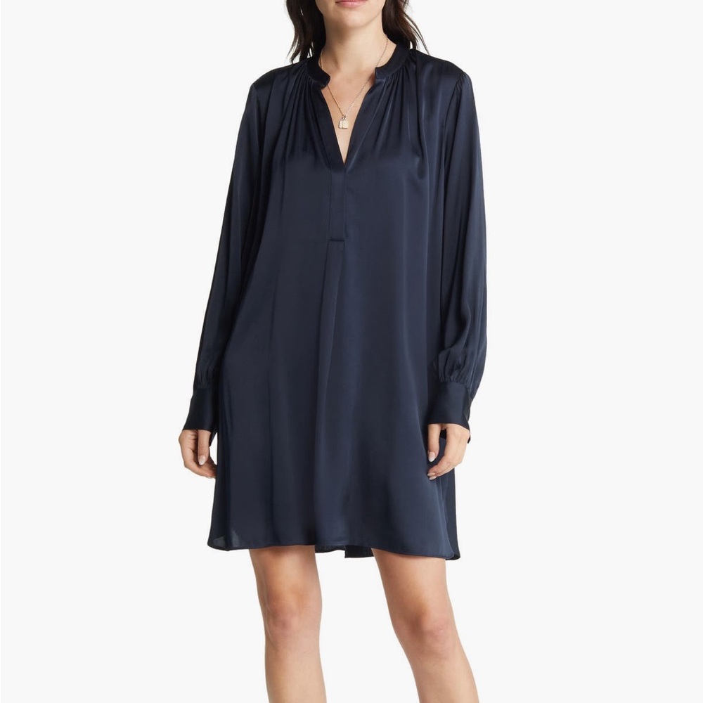 Treasure & Bond Deep V-Neck Satin Shirtdress Size L